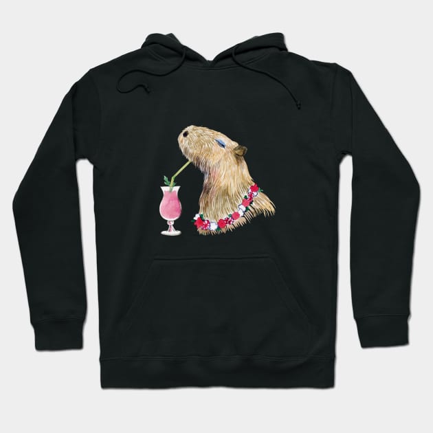 Capybara drinking strawberry milk cocktail Hoodie by argiropulo